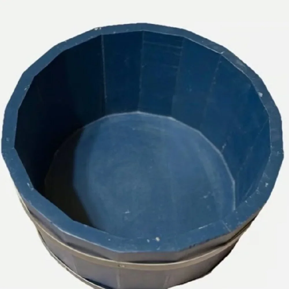 NEW Pottery Barn Wood Bucket Catchall Bowl BLUE | 11